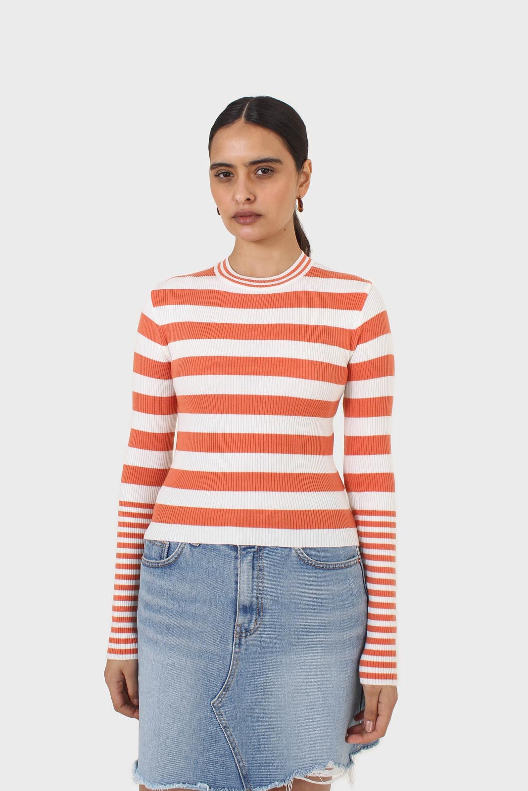 Orange and white breton stripe long sleeved top_7