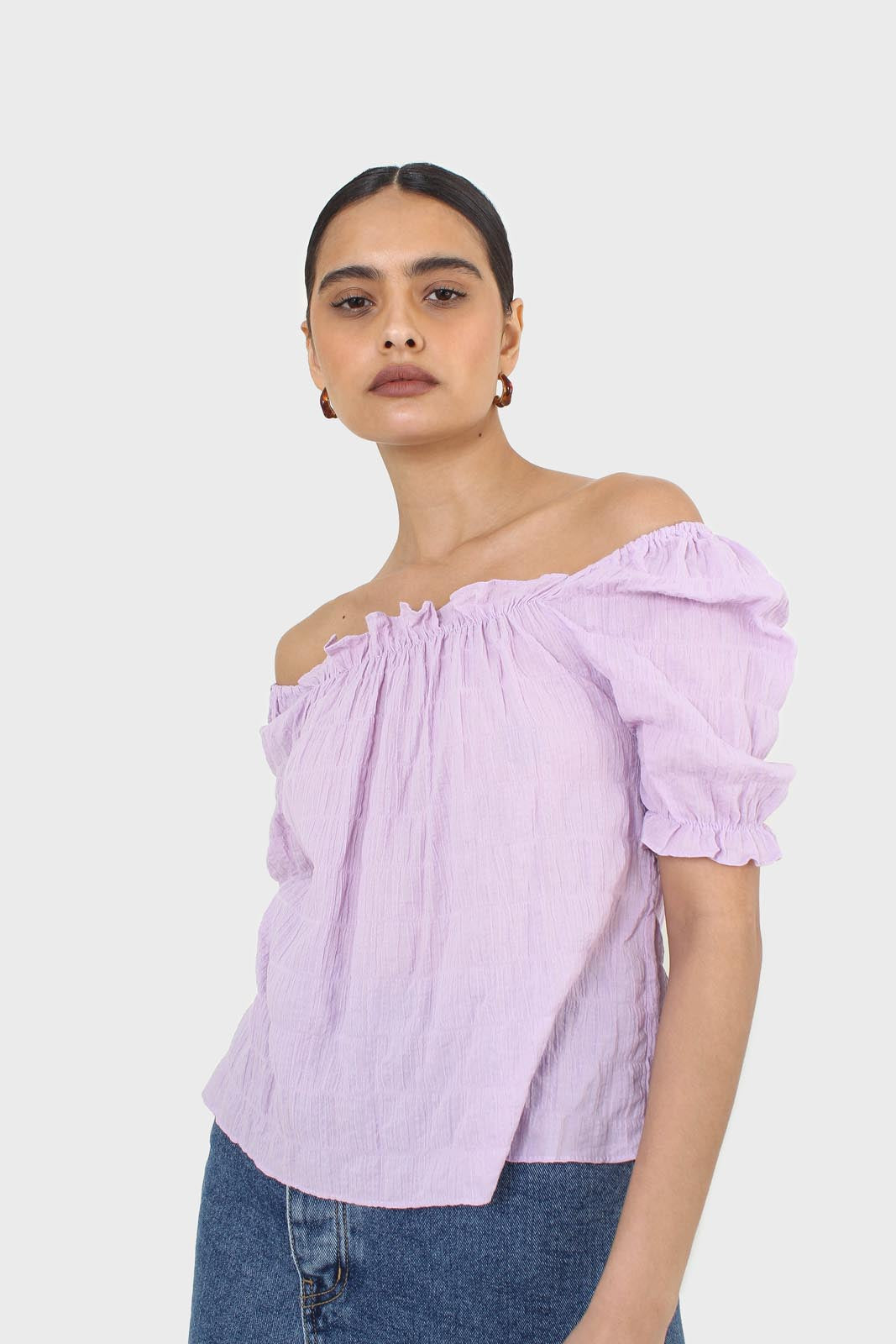 Lilac textured off the shoulder top_5