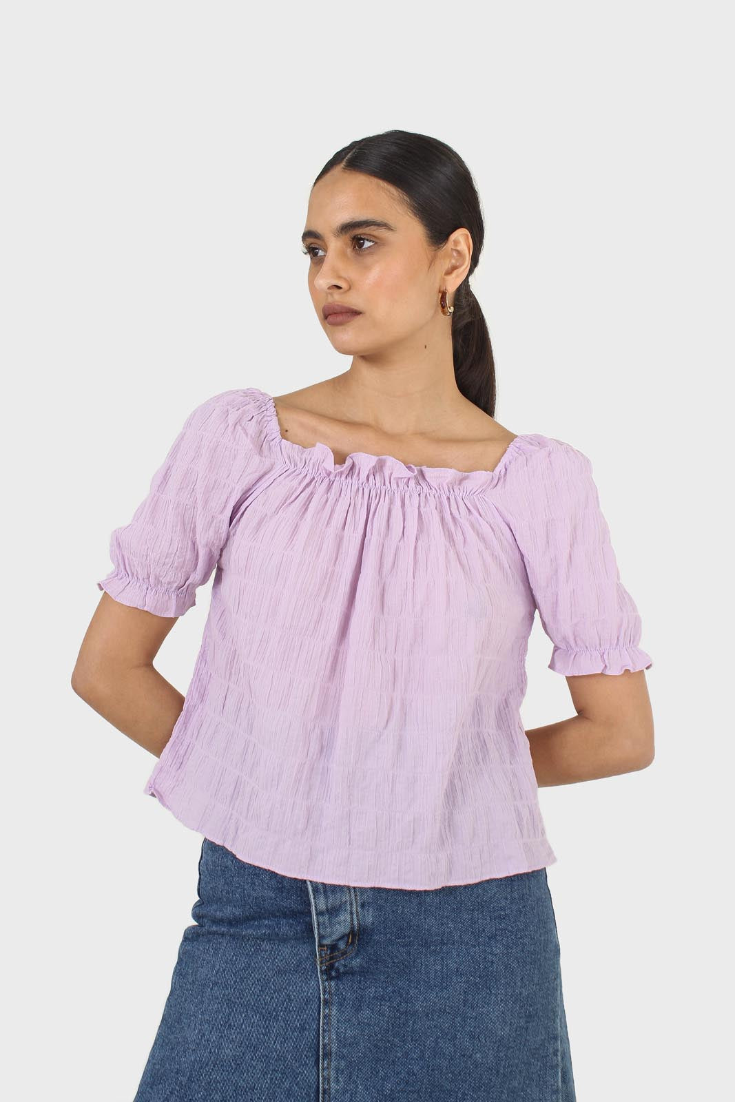Lilac textured off the shoulder top_1