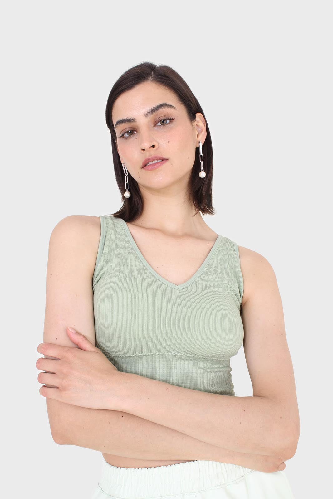Sage green ribbed thick band v-neck bra top_4