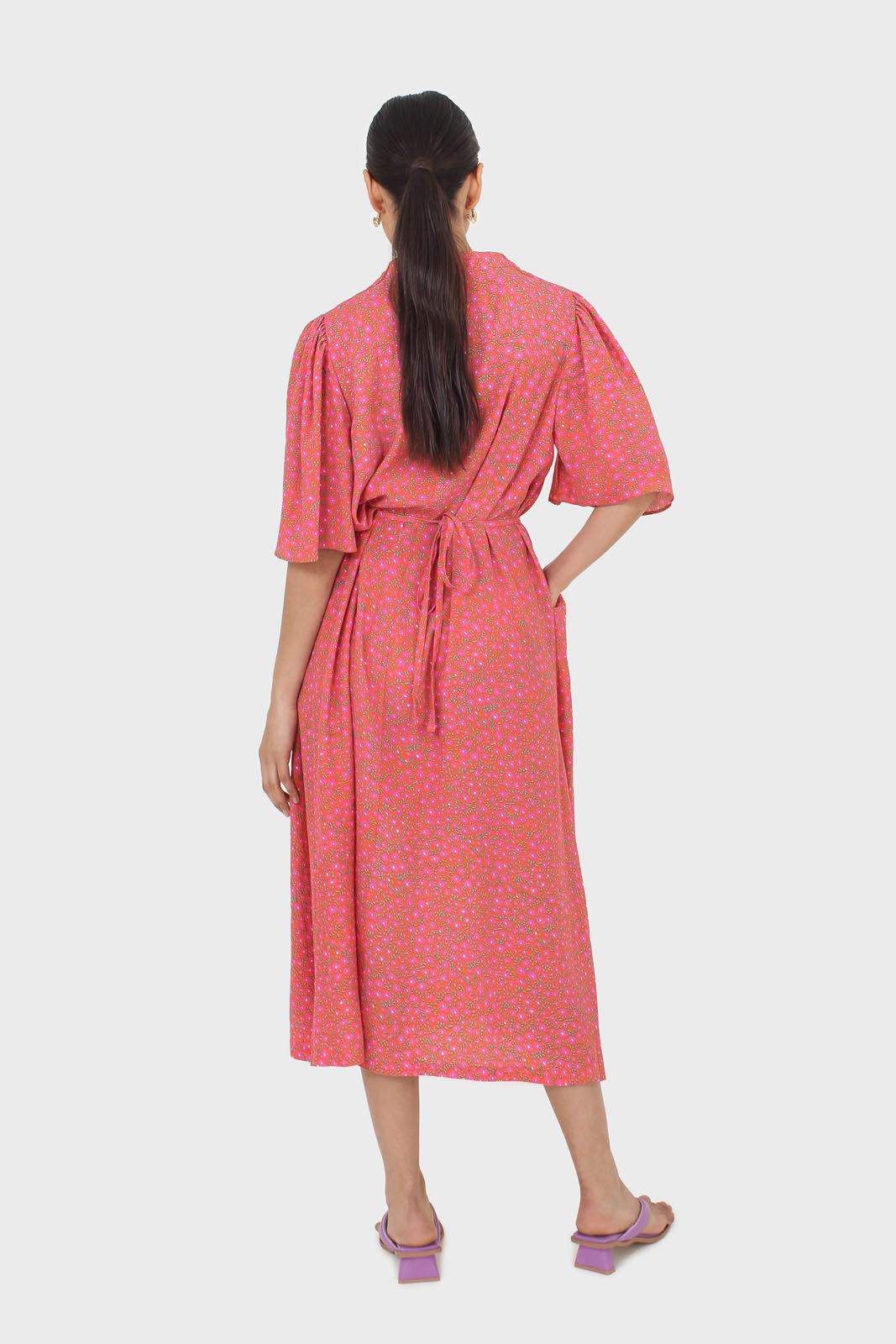 Pink floral print tie back maxi dress_4