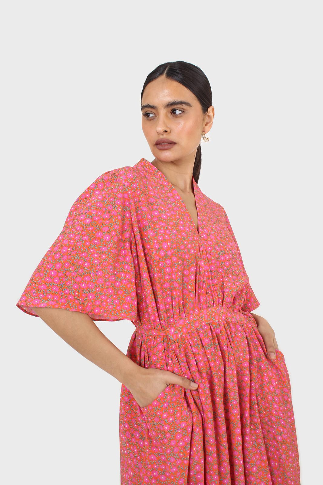 Pink floral print tie back maxi dress_2