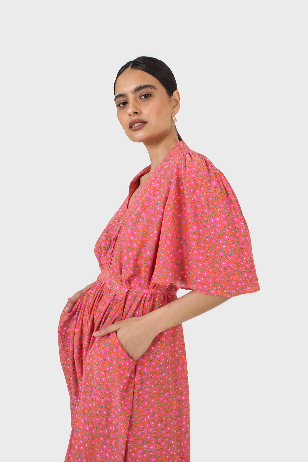 Pink floral print tie back maxi dress_7