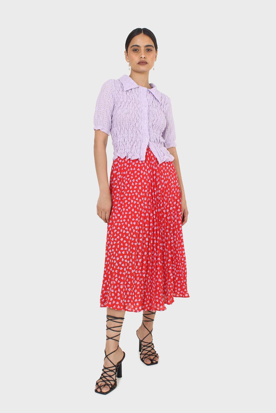 Lilac textured cropped collared short sleeved shirt_4