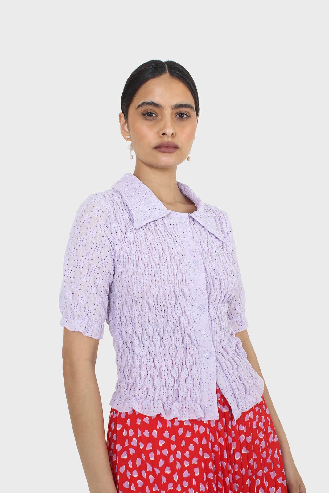 Lilac textured cropped collared short sleeved shirt_1