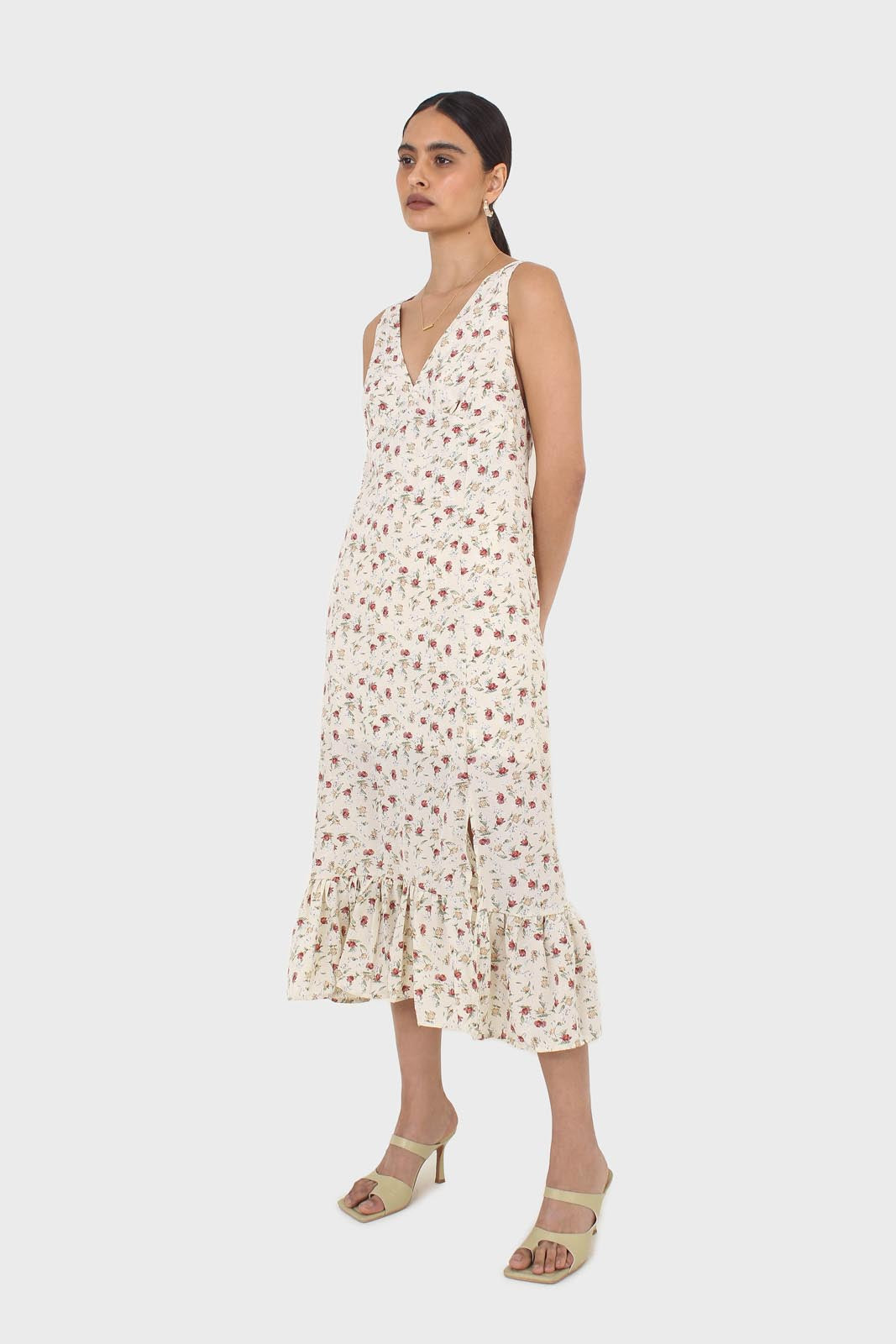 Ivory and red floral print cross back midi dress_4