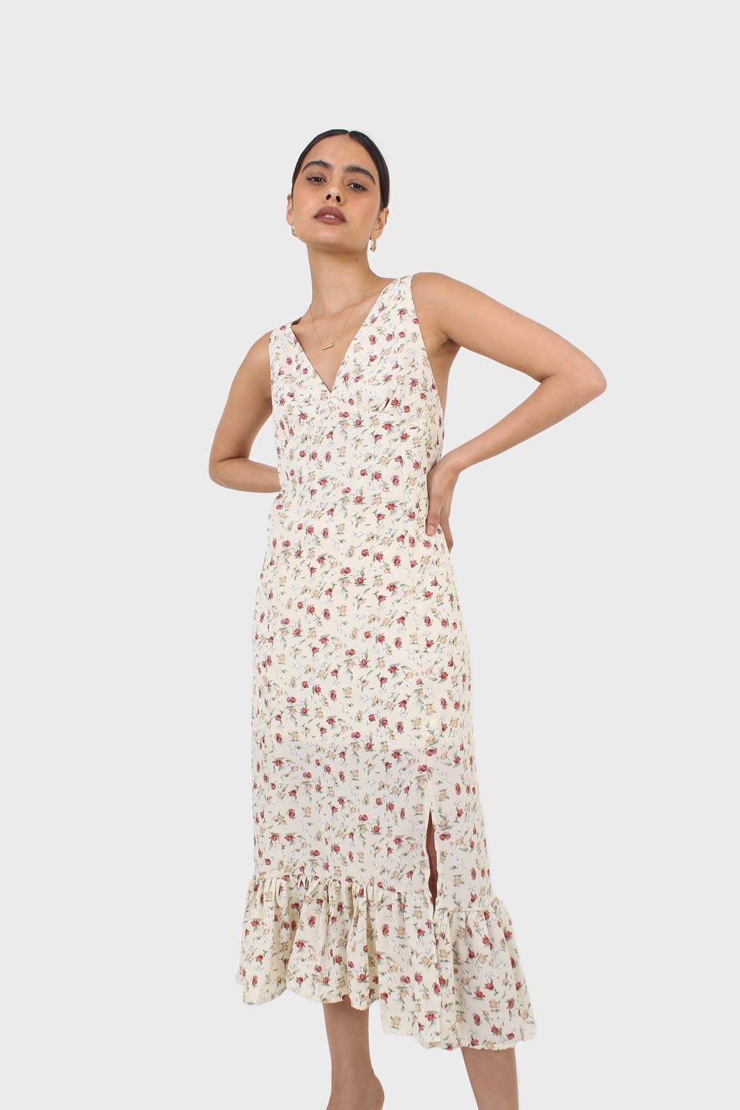 Ivory and red floral print cross back midi dress_6