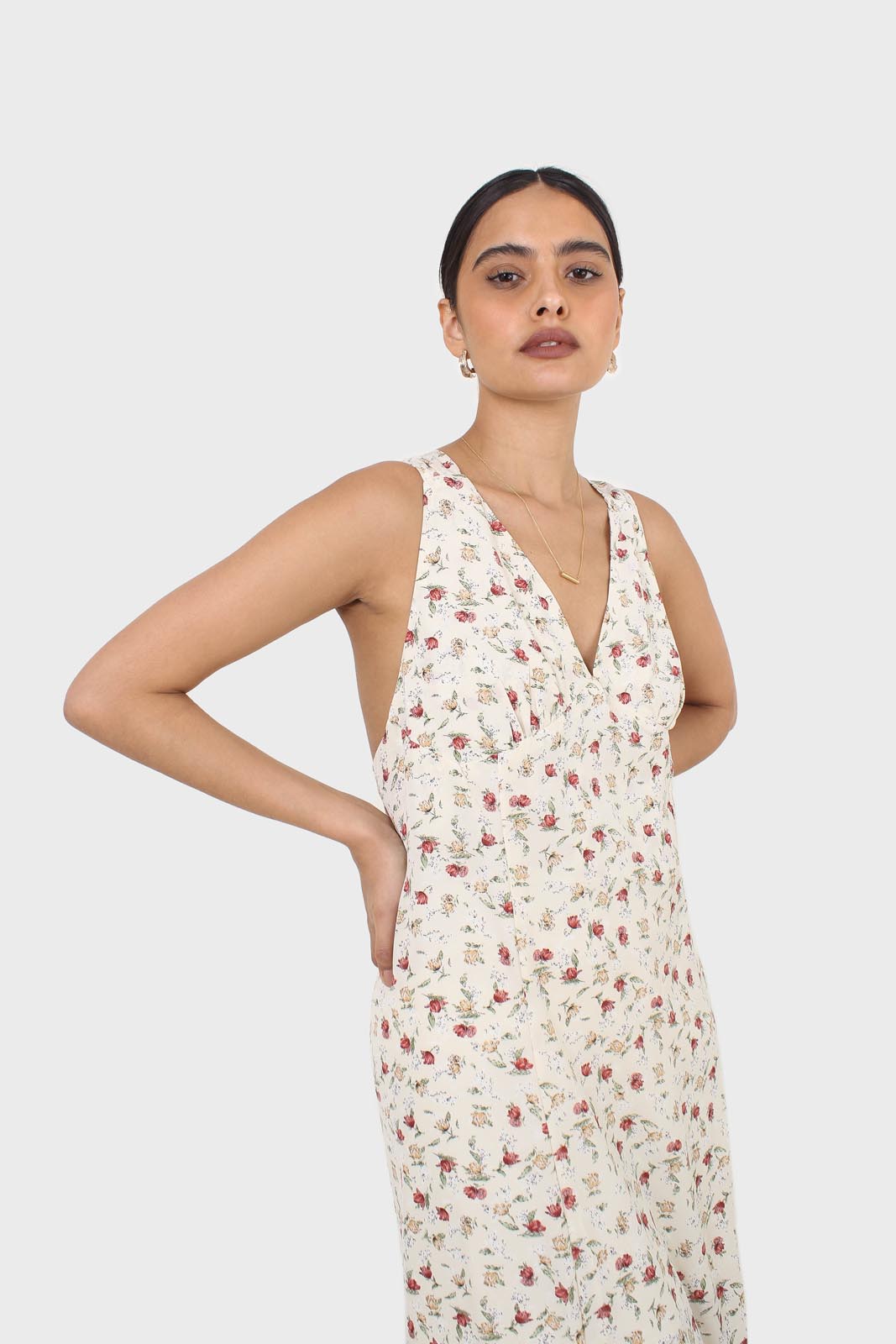Ivory and red floral print cross back midi dress_7
