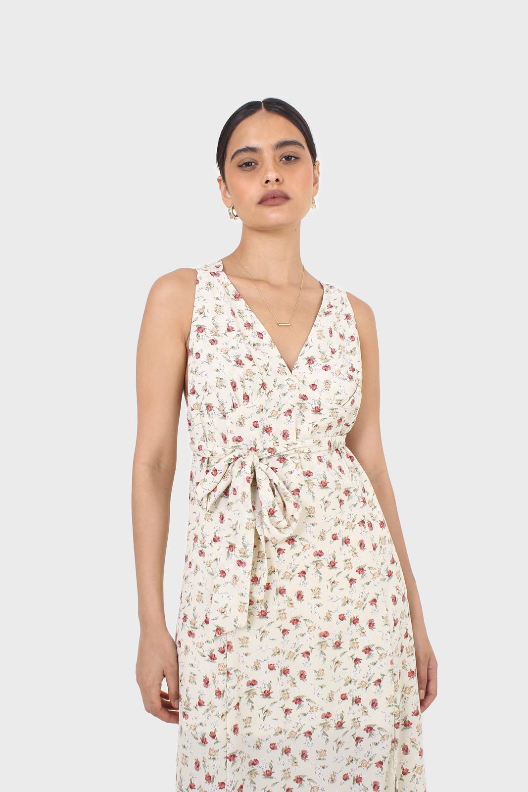 Ivory and red floral print cross back midi dress_8