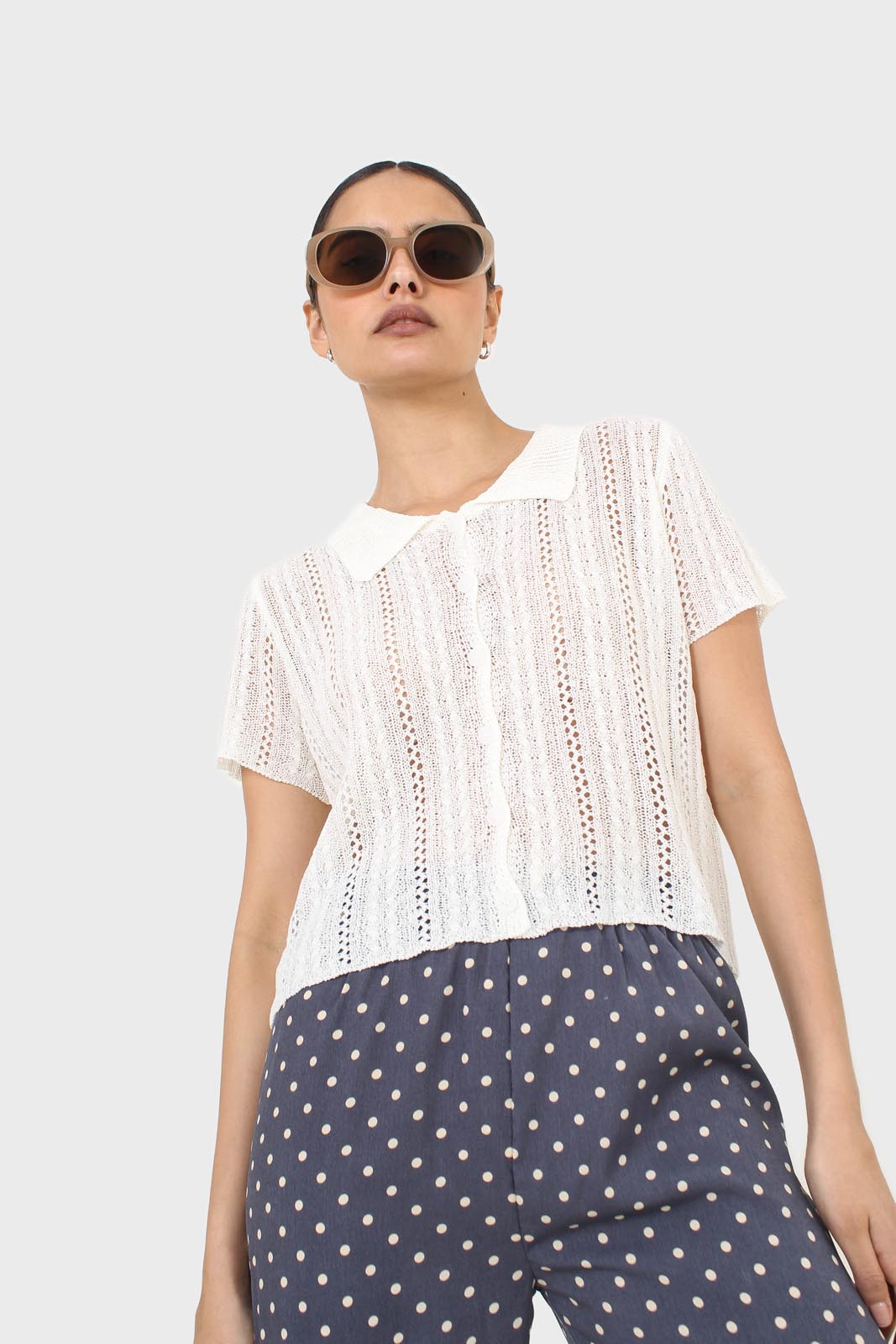 Ivory textured short sleeved cardigan top_7