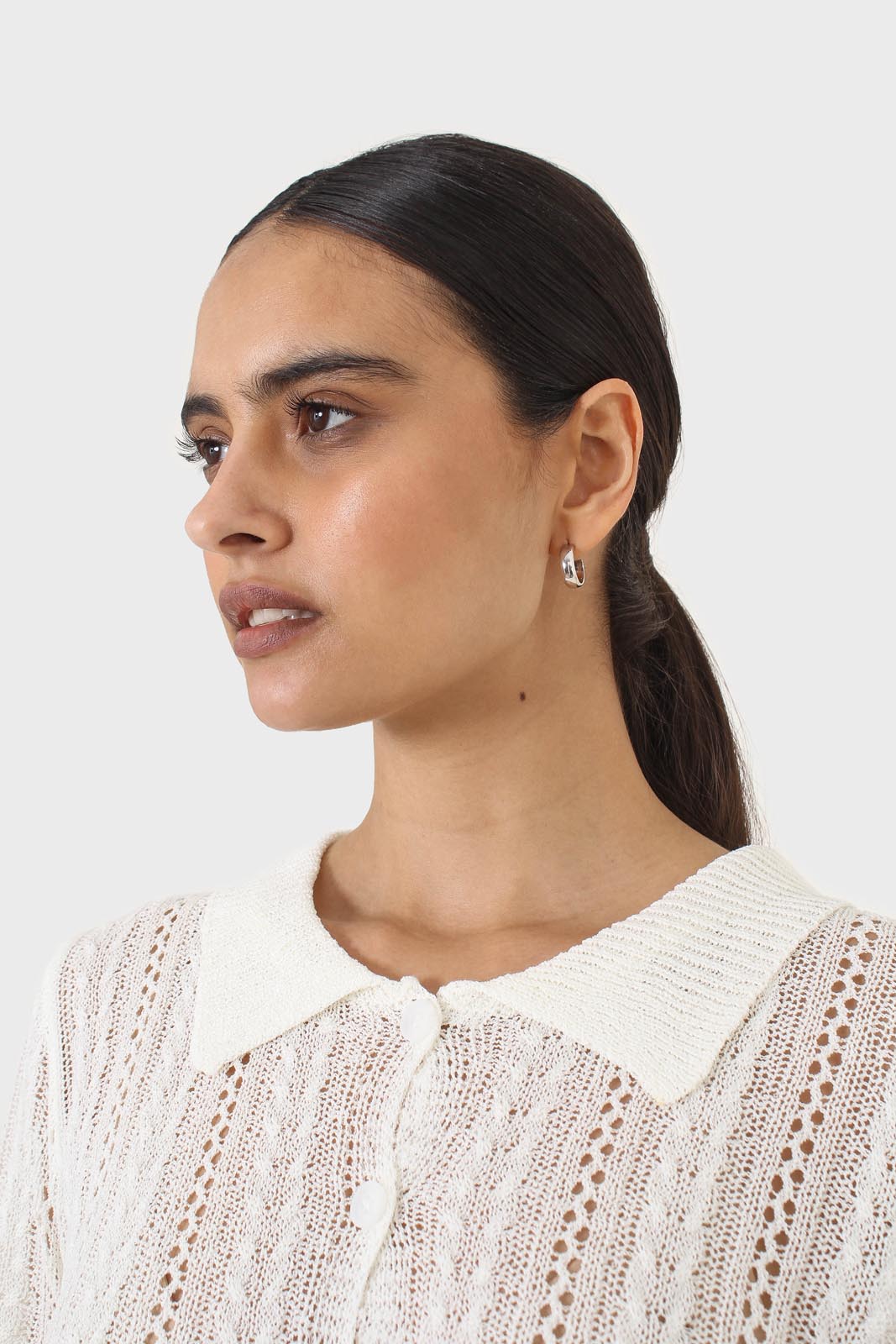 Ivory textured short sleeved cardigan top_12