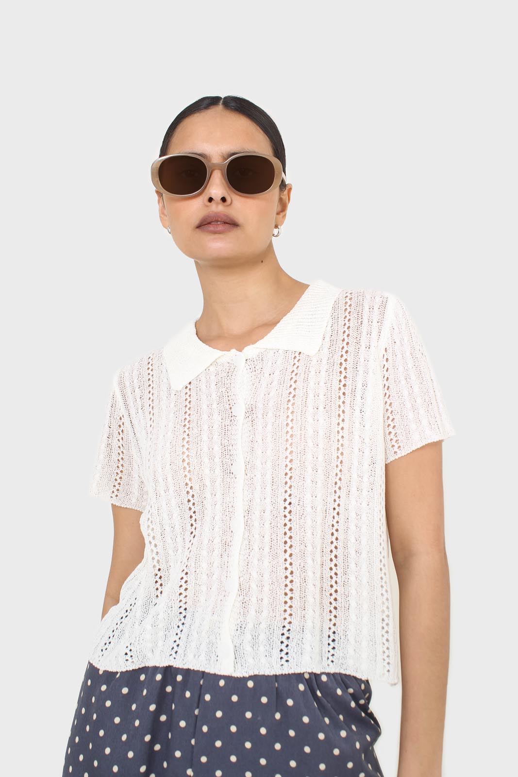 Ivory textured short sleeved cardigan top_8