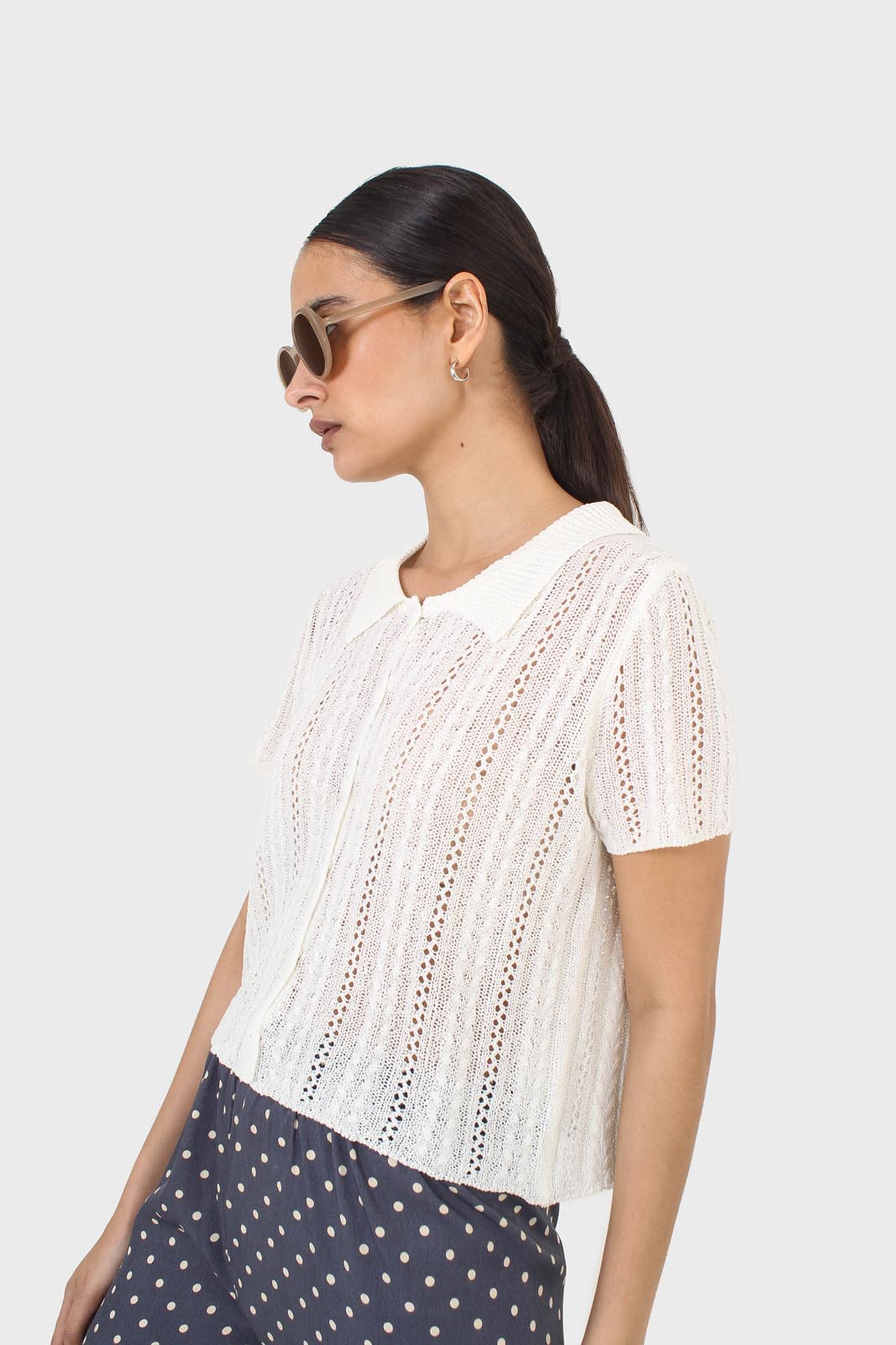 Ivory textured short sleeved cardigan top_11
