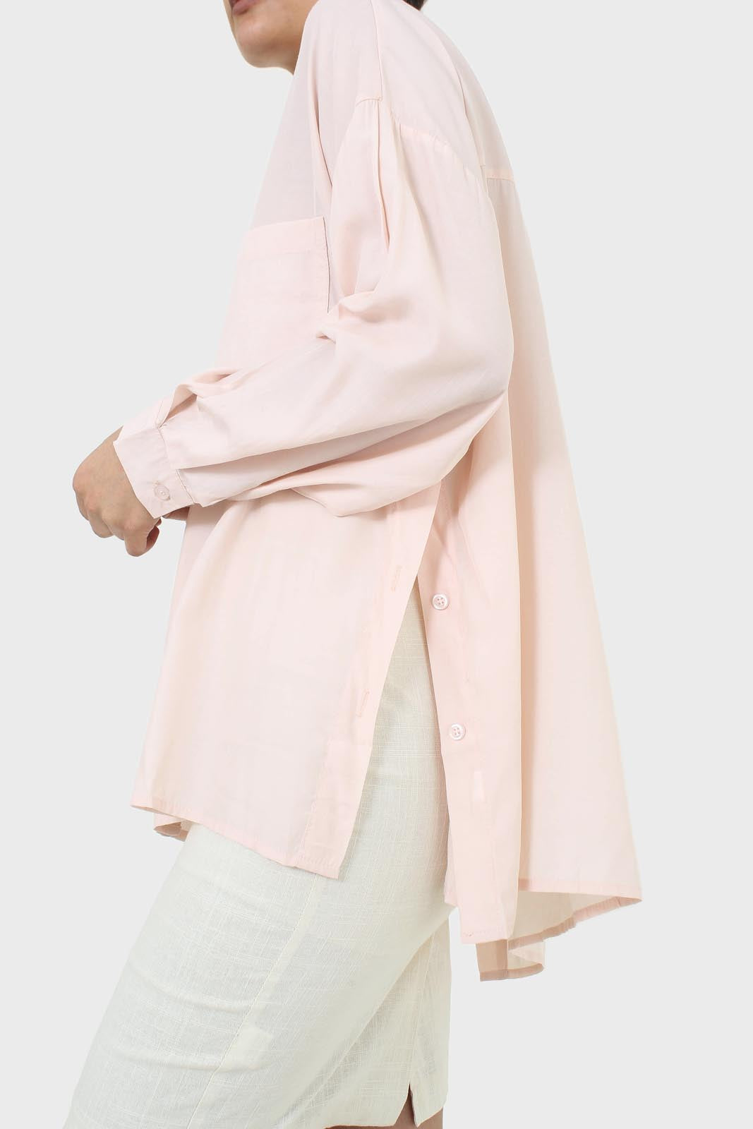 Pink asymmetric buttons shirt_2