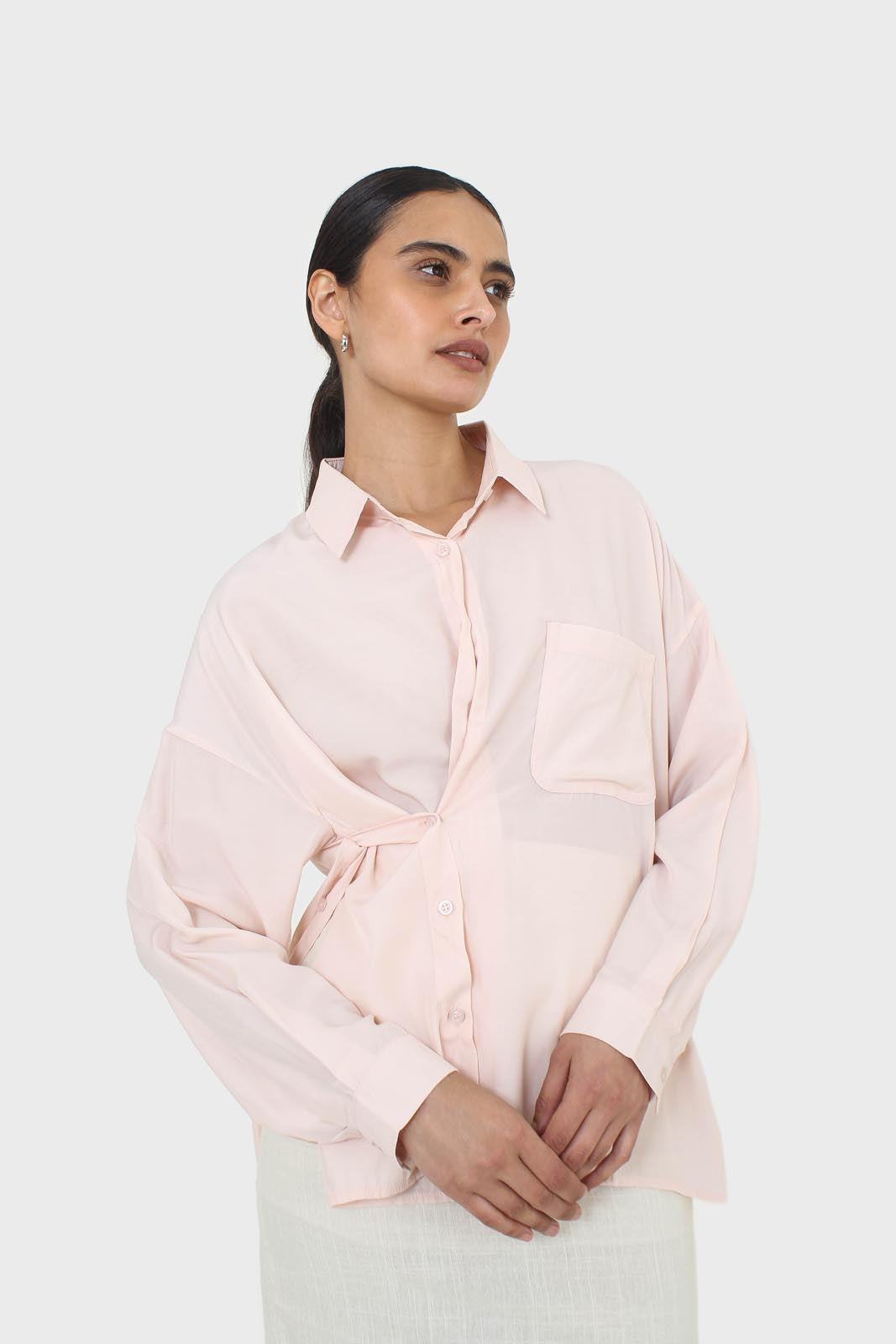 Pink asymmetric buttons shirt_1