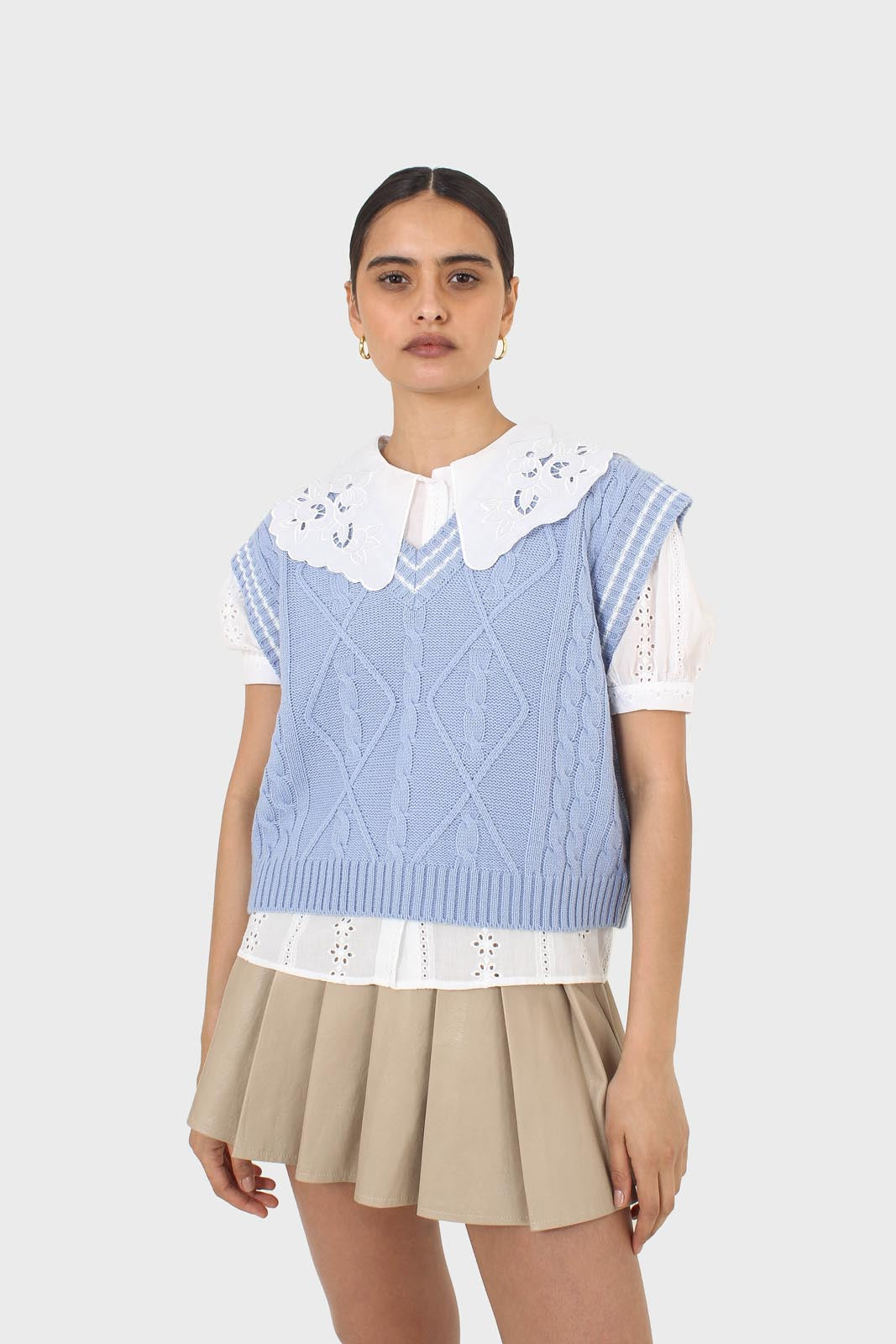 Beige waxed pleated mini skirt_3