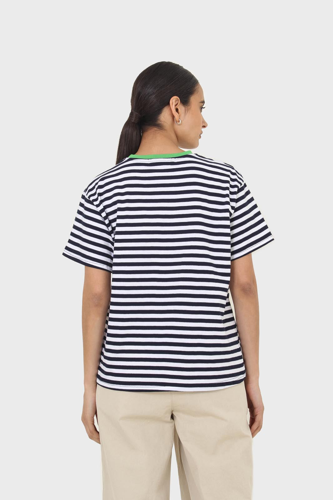 Navy striped green contrast binding tee_3