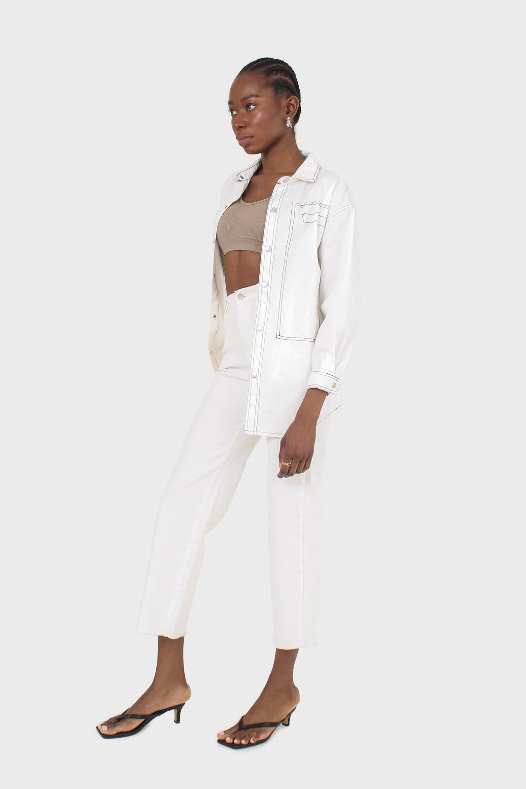 Ivory and black contrast stitch metal button shirt_5