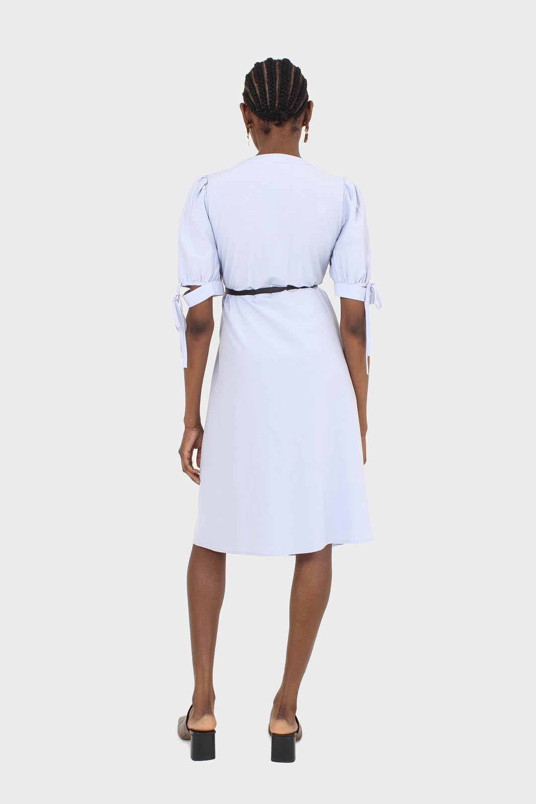 Blue button front pleated detail shirt dress_2