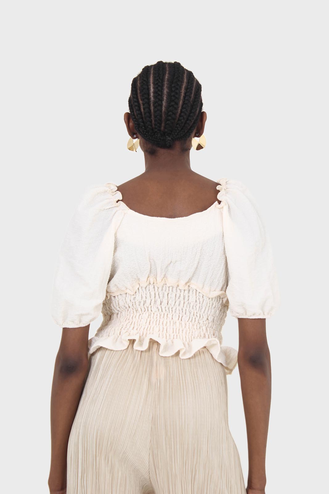 Cream ruched bodice puff sleeved top_2