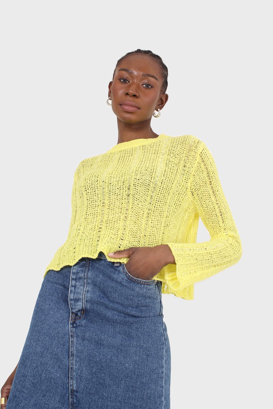 Yellow long sleeved light knitted top_6