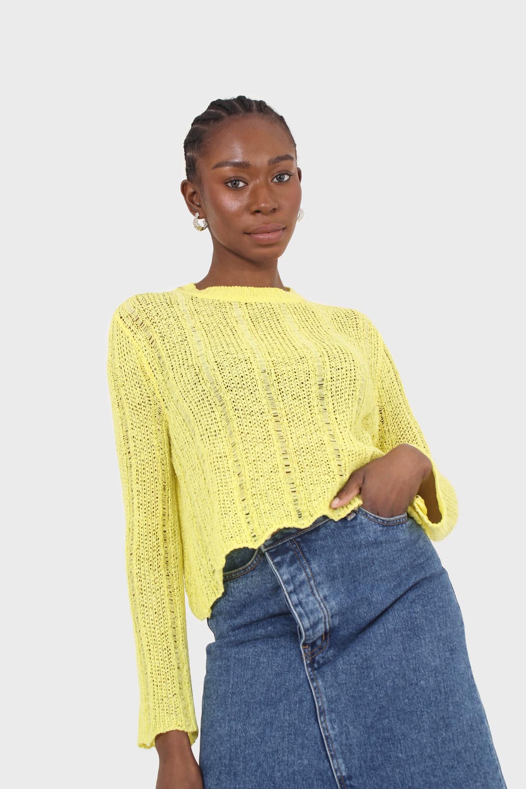 Yellow long sleeved light knitted top_1