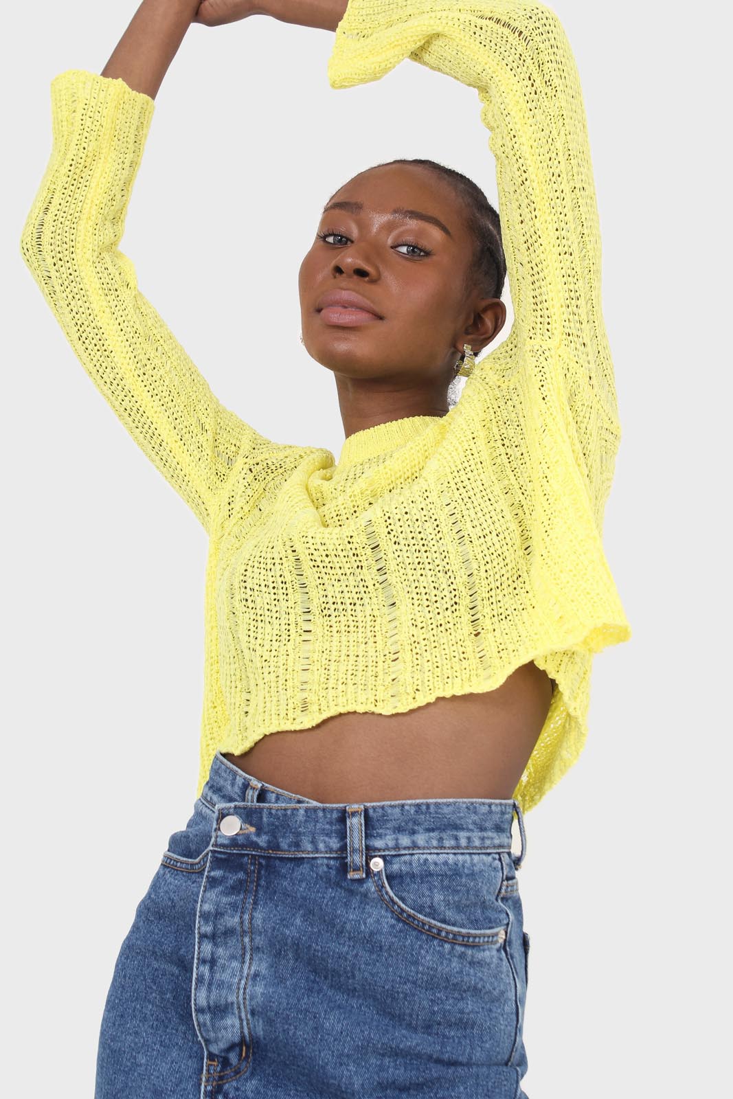 Yellow long sleeved light knitted top_3
