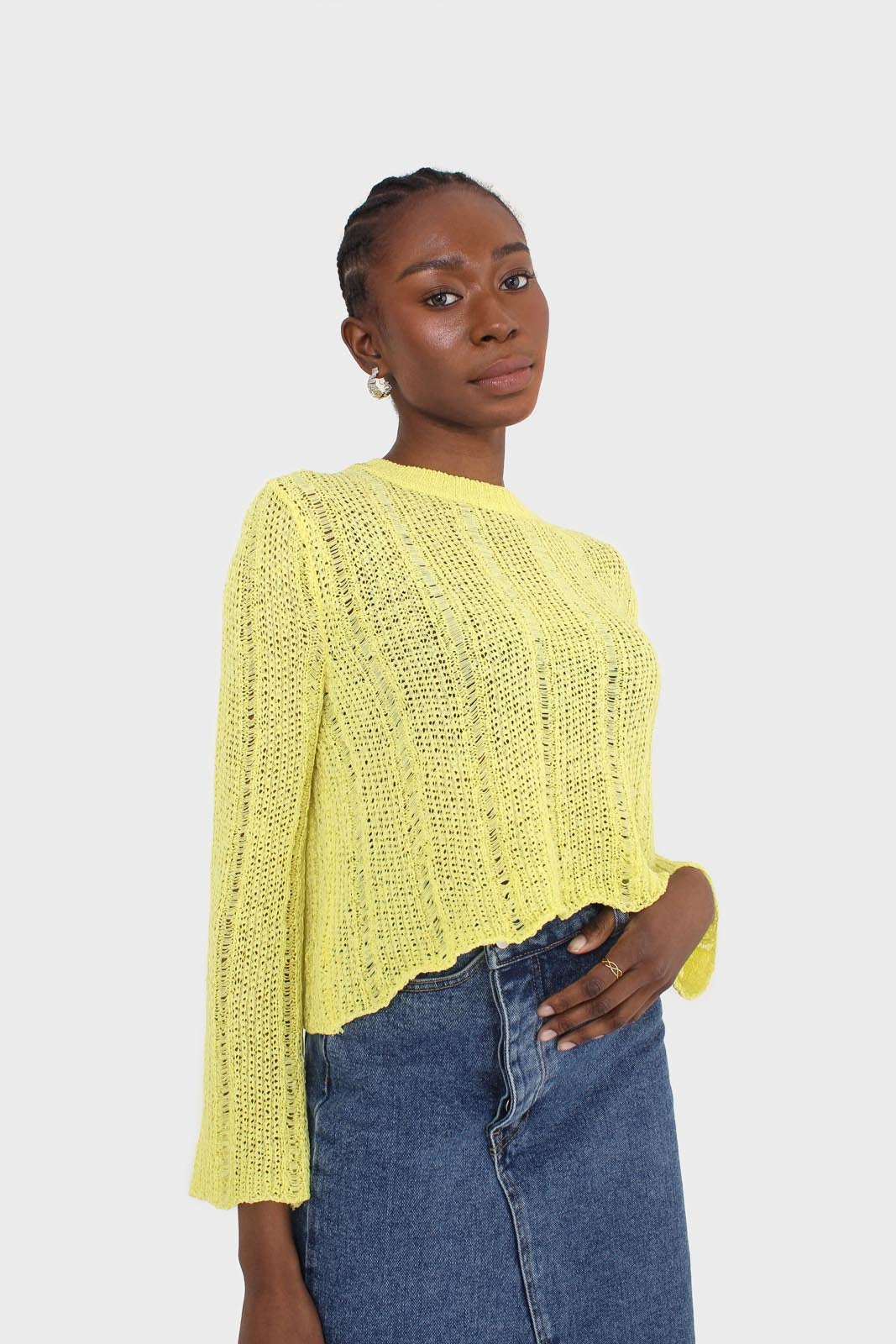 Yellow long sleeved light knitted top_8
