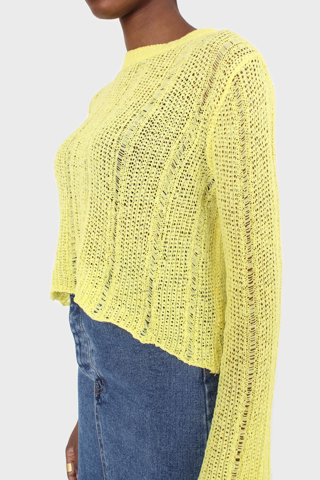 Yellow long sleeved light knitted top_5