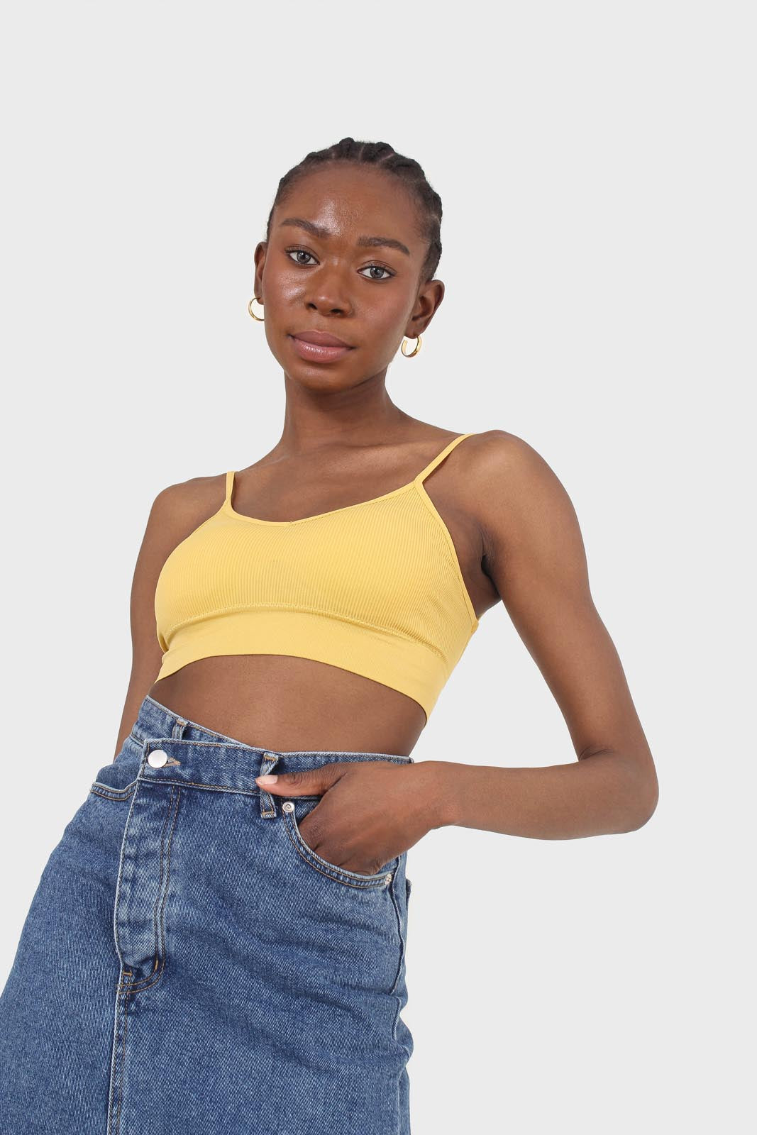 Mustard thick band V neck bralette_4