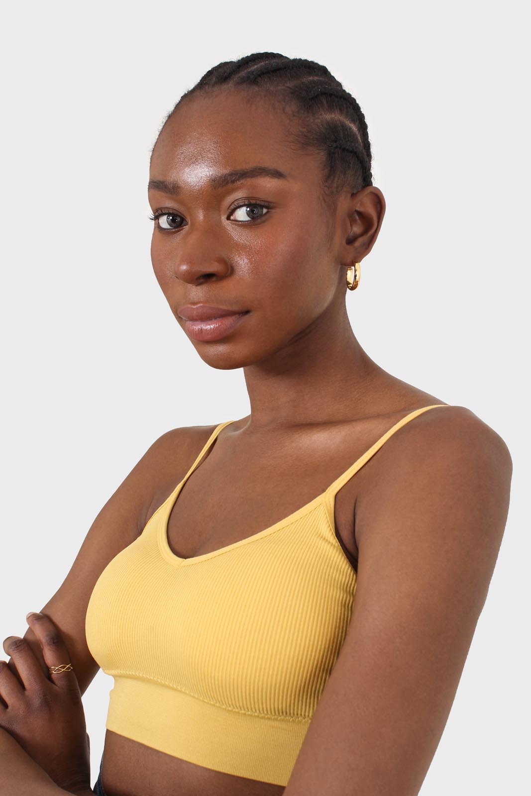 Mustard thick band V neck bralette_6