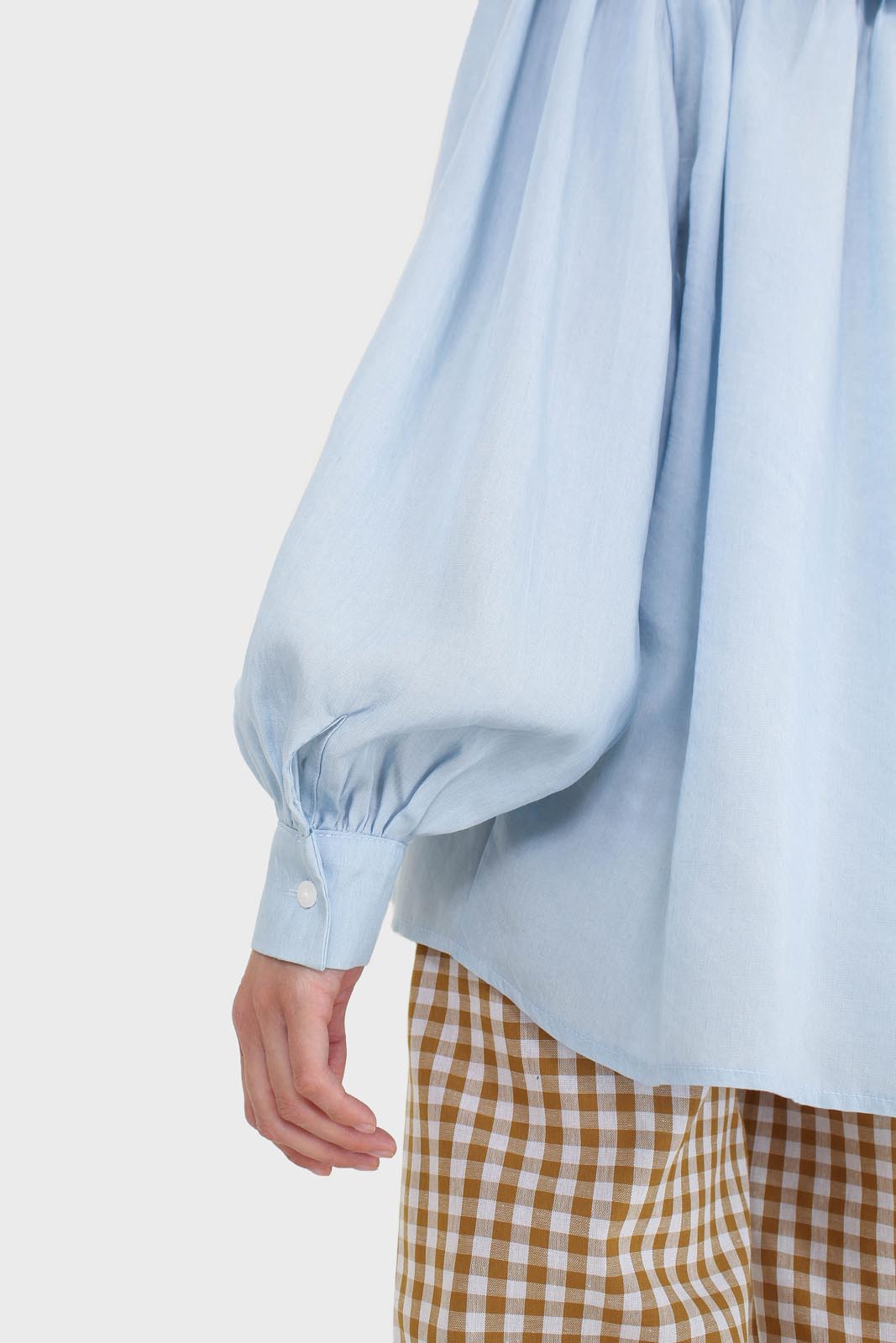 Blue frill large collar balloon sleeve blouse_7