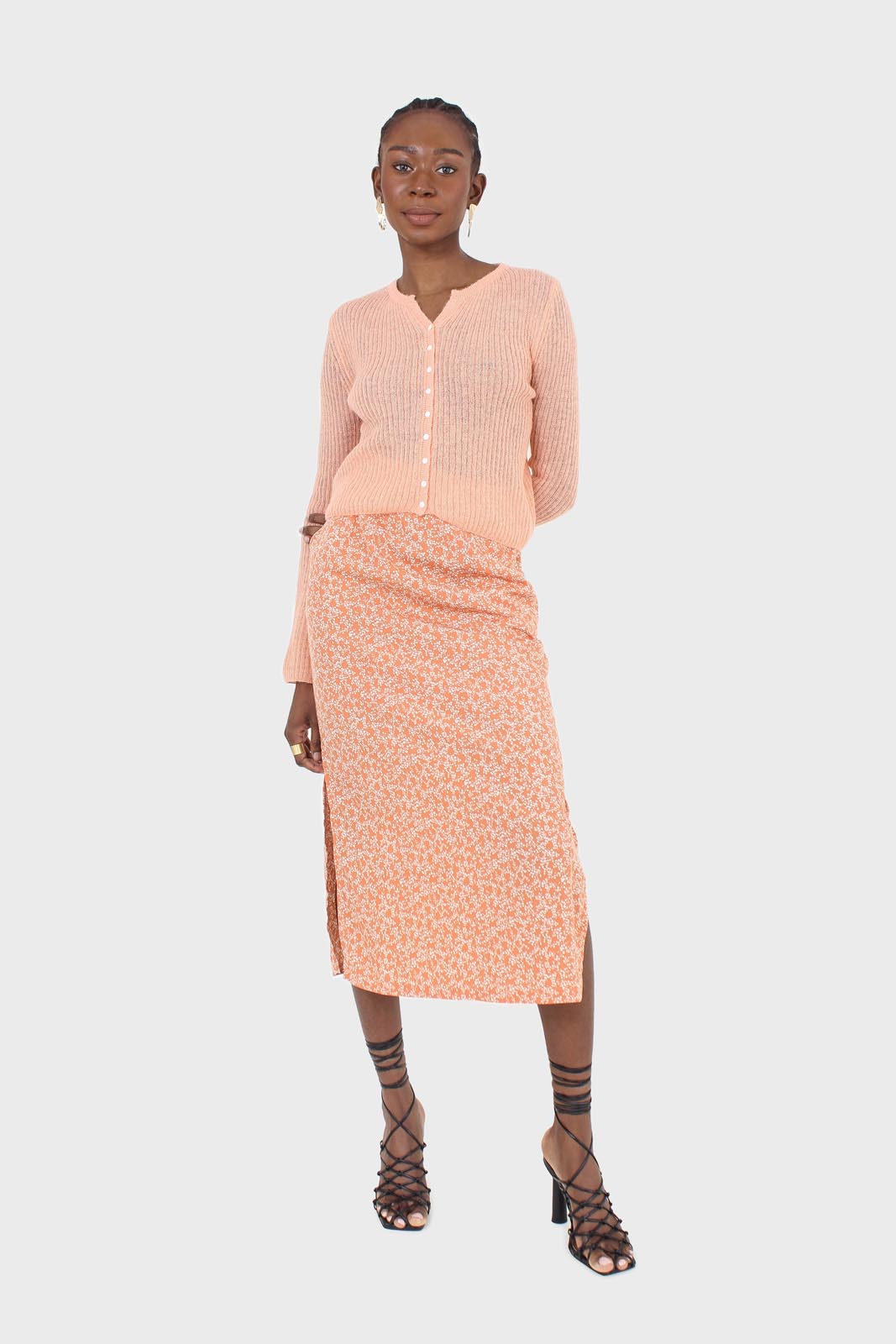 Orange ribbed knit cardigan_4