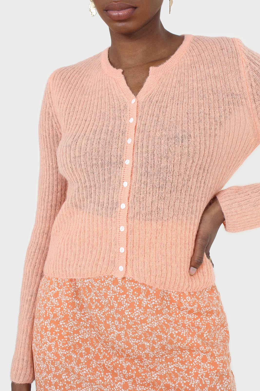 Orange ribbed knit cardigan_2
