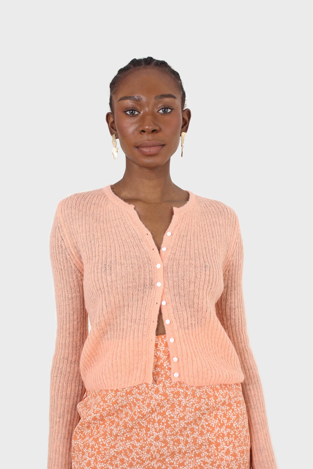 Orange ribbed knit cardigan_8