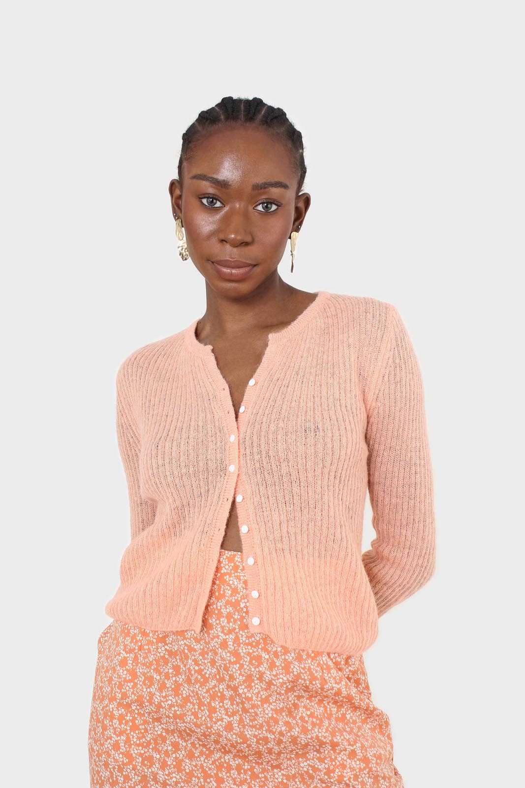 Orange ribbed knit cardigan_11