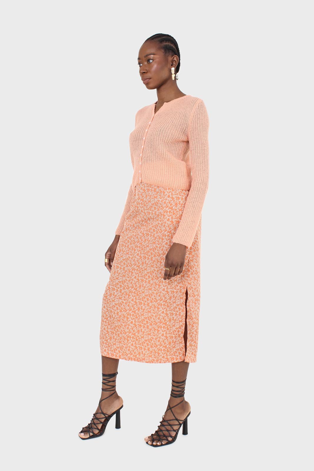 Orange ribbed knit cardigan_5