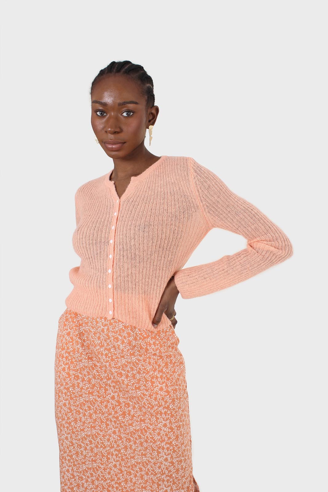 Orange ribbed knit cardigan_9