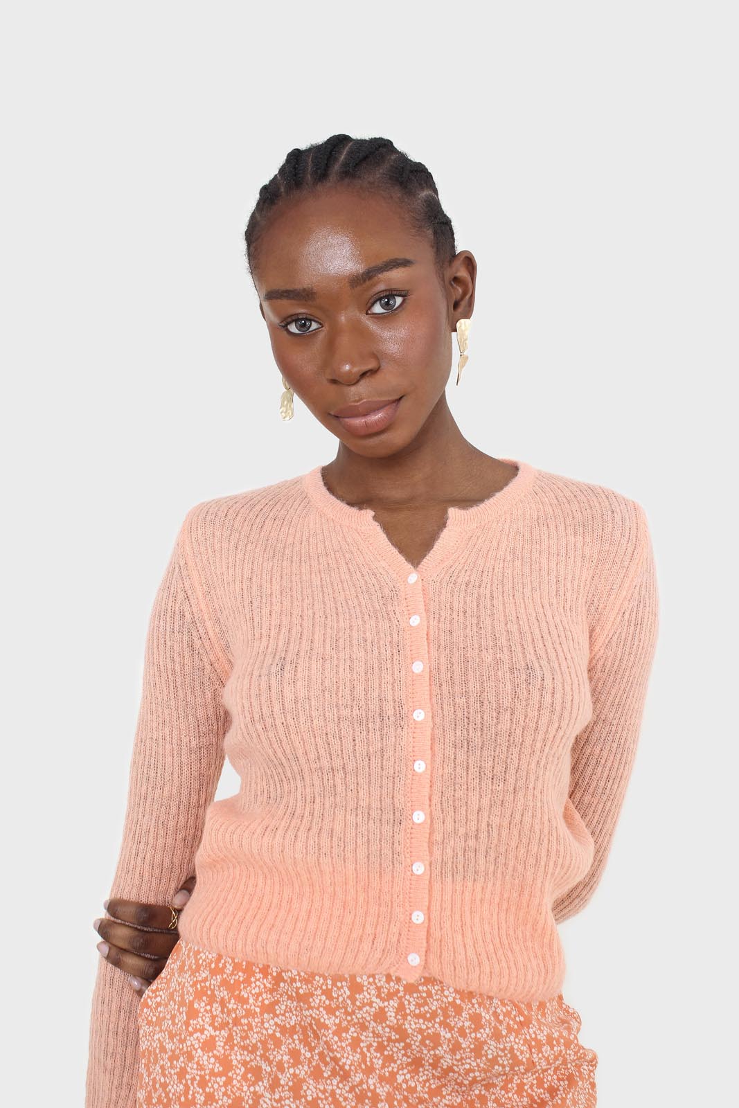 Orange ribbed knit cardigan_10