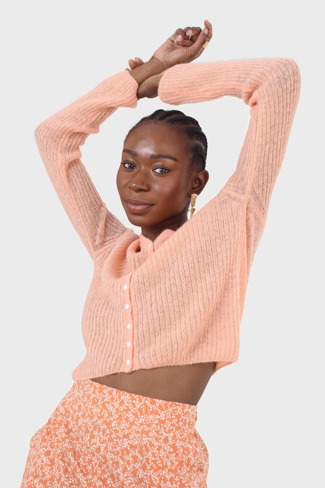 Orange ribbed knit cardigan_7