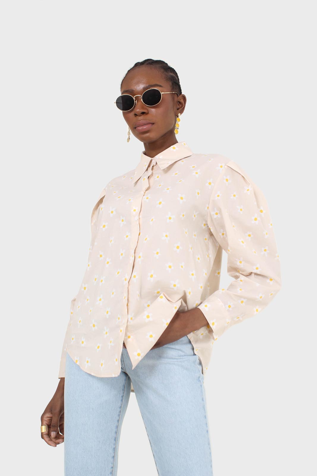 Ivory daisy print shirt_1