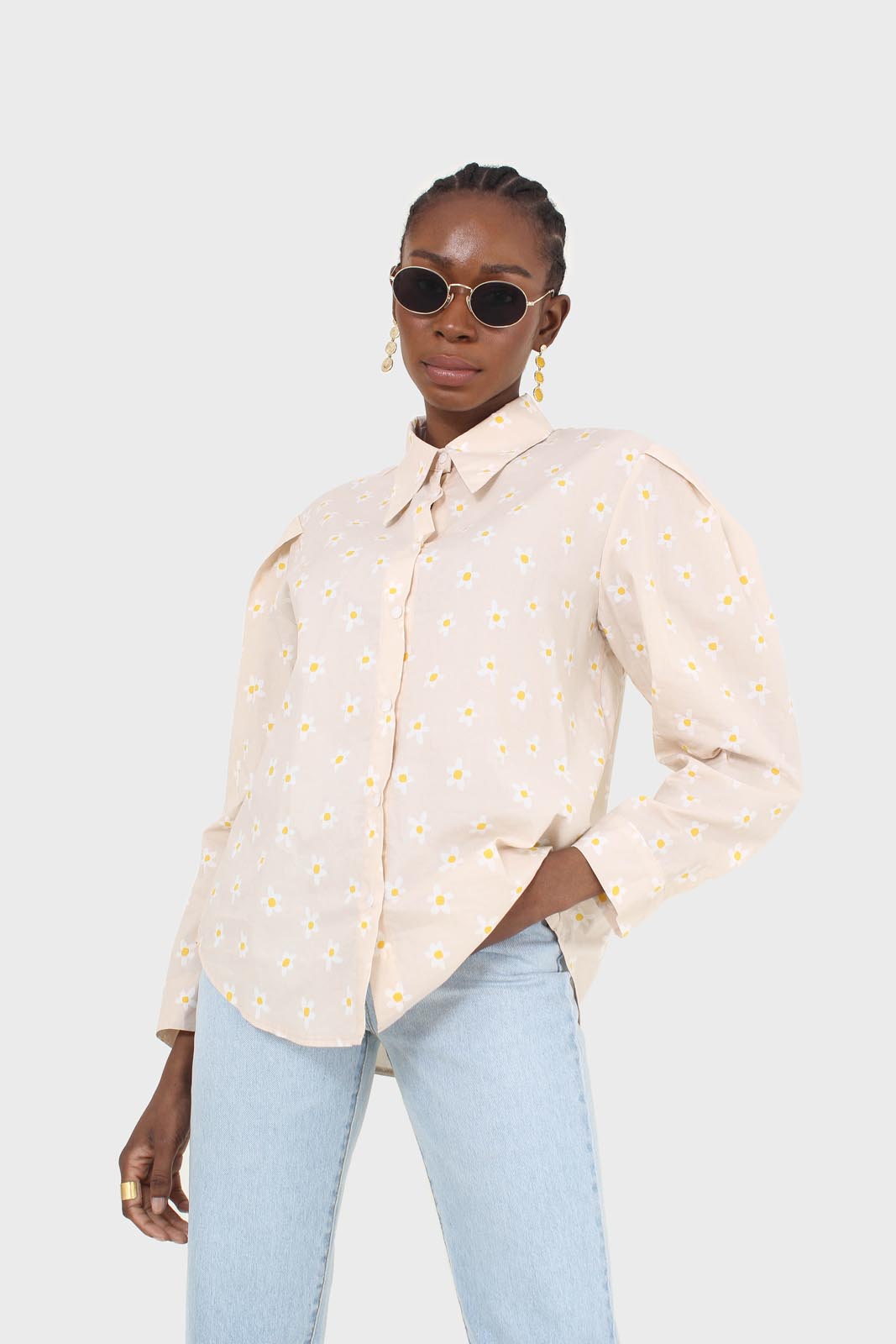 Ivory daisy print shirt_7