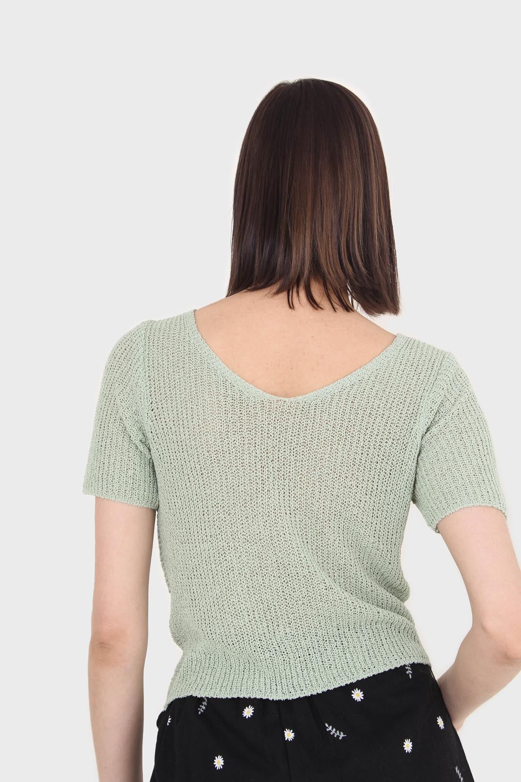 Bright green twist front knitted short sleeved top_2