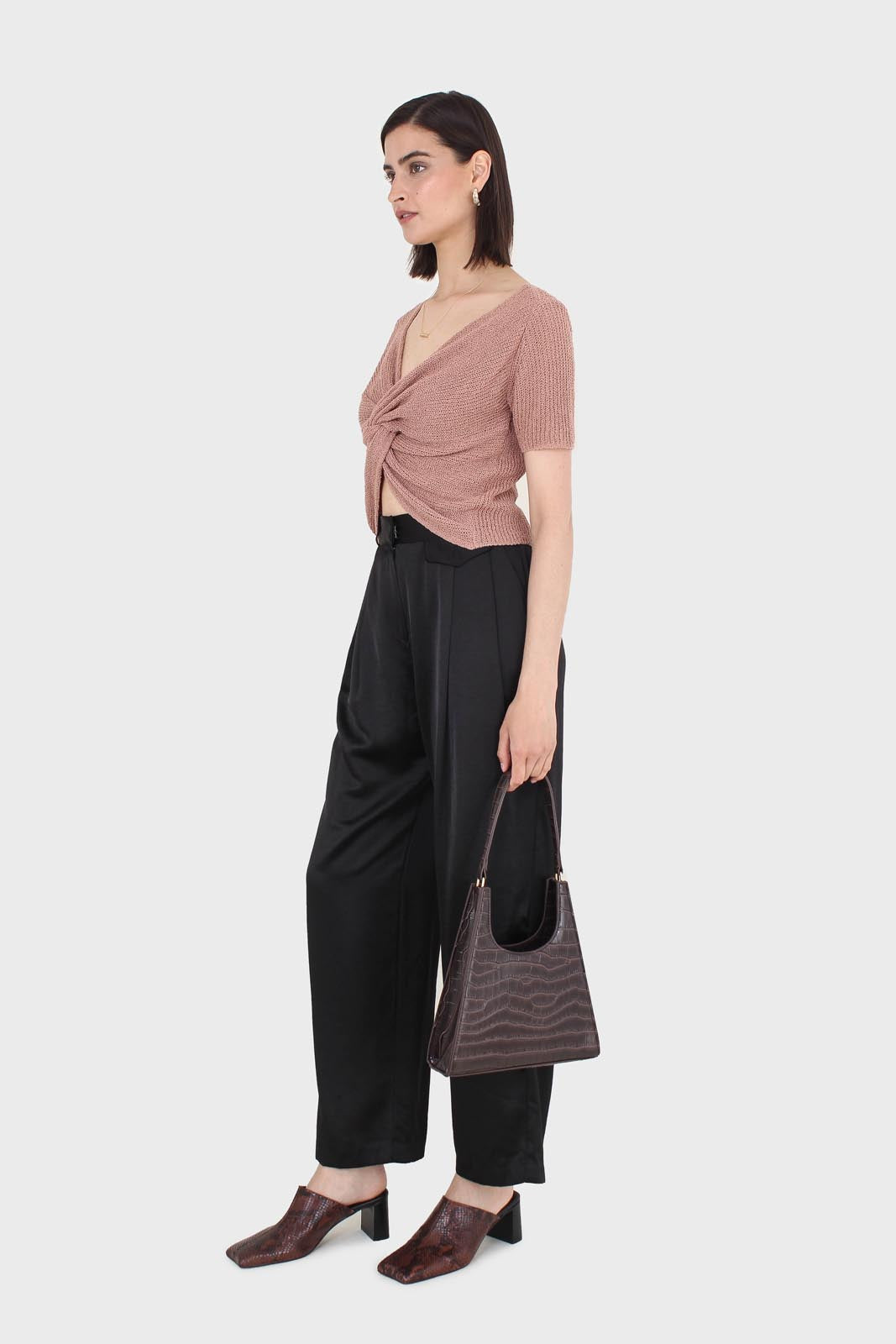 Mauve twist front knitted short sleeved top_5