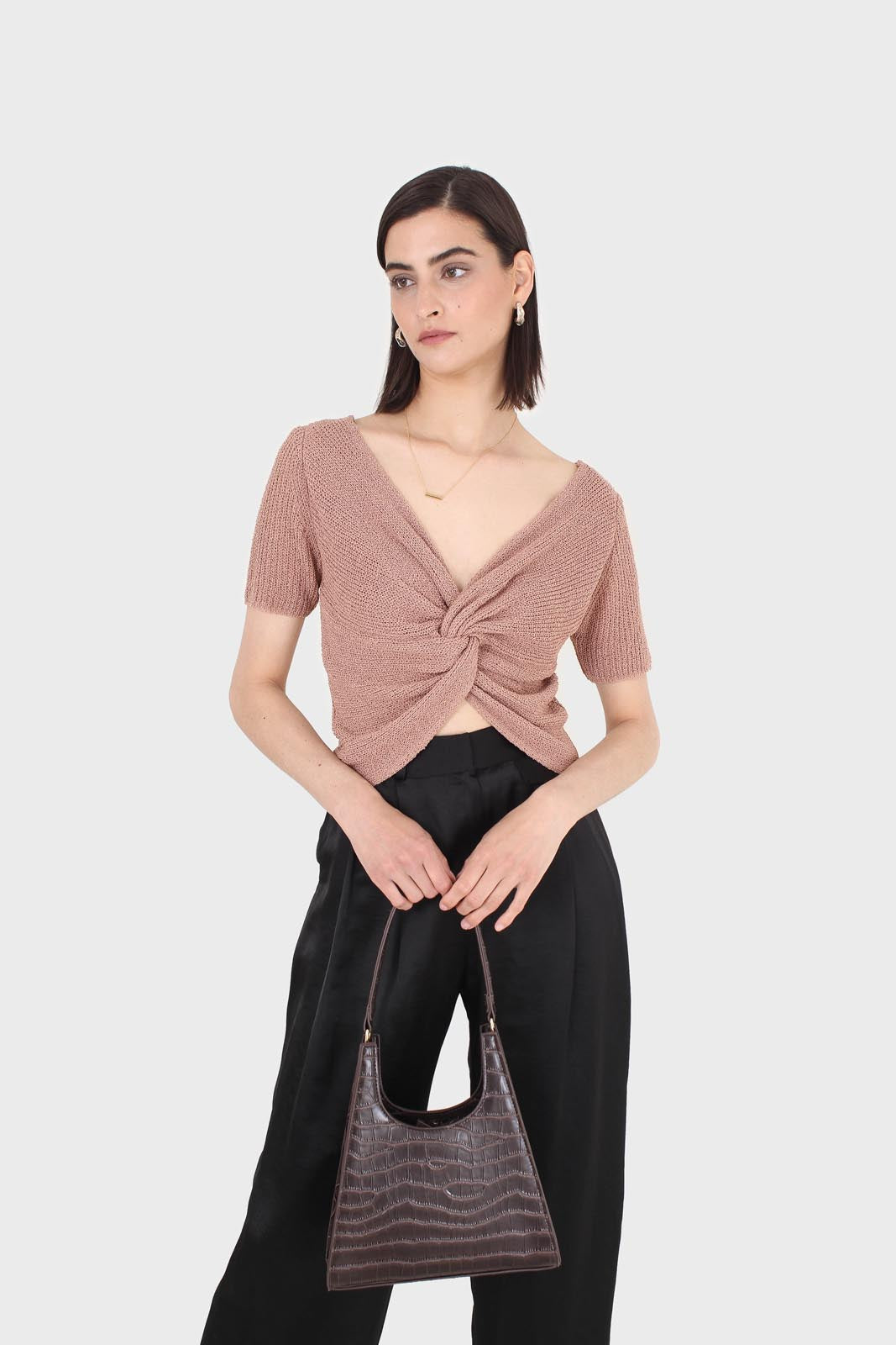Mauve twist front knitted short sleeved top_7