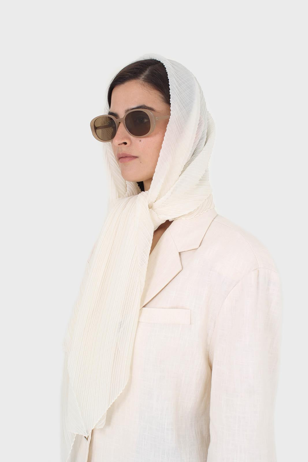 Cream micro pleat scarf_2