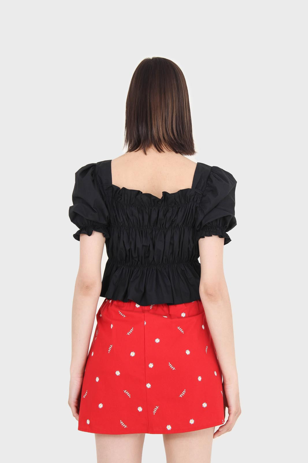 Red daisy print asymmetric tie skirt_6