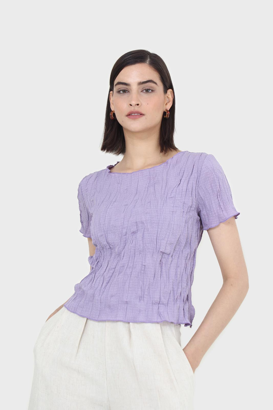 Lilac wrinkled short sleeved tee_1