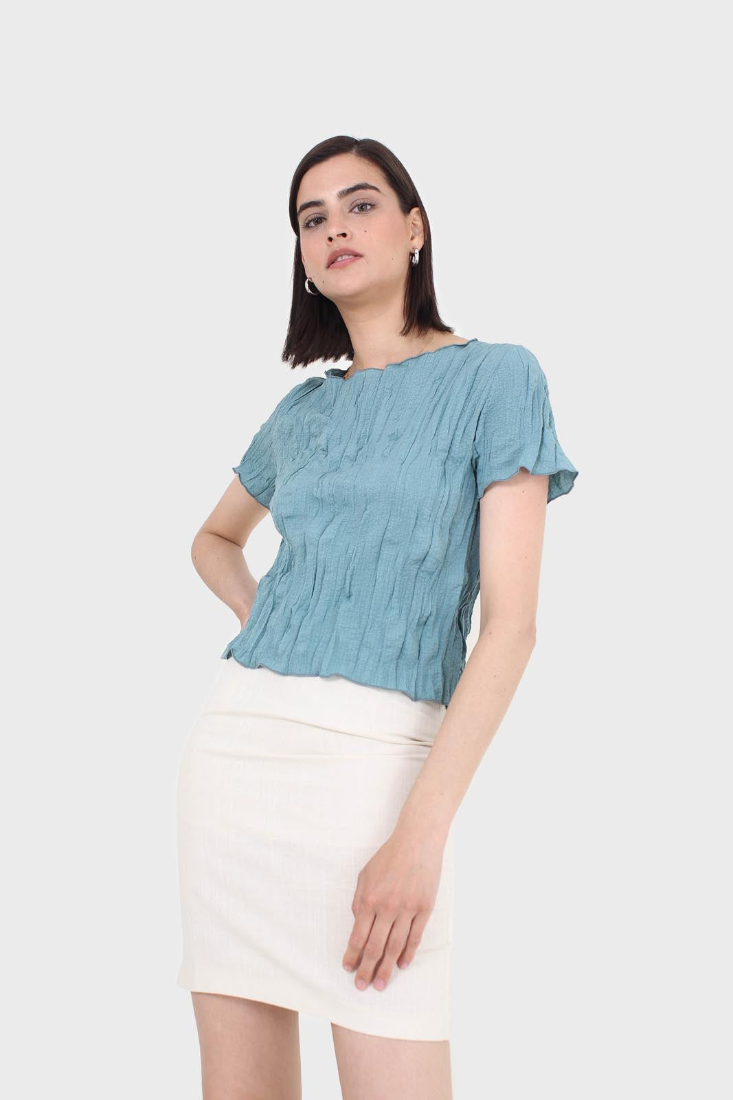 Teal wrinkled short sleeved tee_7