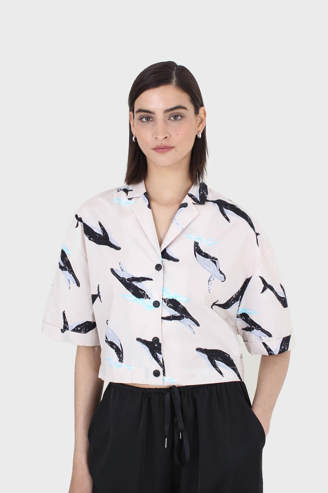 Beige whale print shirt_4
